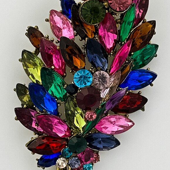VTG Statement Brooch/Pendant Multi-Color Rhinestones Crystal Pin Jewel Tone - Picture 4 of 10